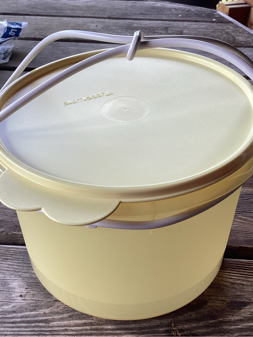 Tupperware Easter Basket Canister with Cariolier Handle - pale yellow